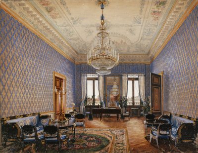 Talvipalatsin sisätilat. Suurprinsessa Maria Nikolajevnan salonki, 1837 tekijältä Konstantin Andreyevich Ukhtomsky