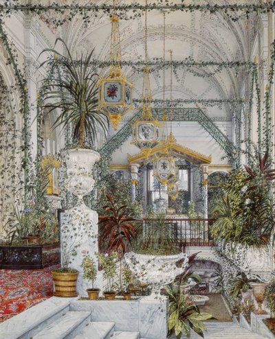 Talvipalatsin sisätilat. Keisarinna Aleksandra Fjodorovnan talvipuutarha, 1860-luku tekijältä Konstantin Andreyevich Ukhtomsky
