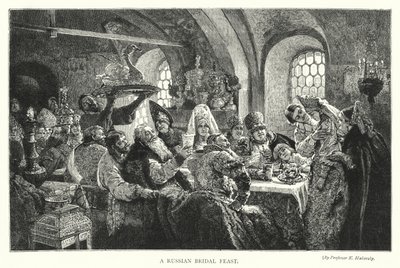 Venäläinen hääjuhla (kaiverrus) tekijältä Konstantin Egorovich Makovsky
