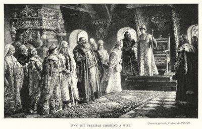 Ivan Julma valitsemassa vaimoa (kaiverrus) tekijältä Konstantin Egorovich Makovsky