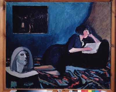 Nainen lukee (A Woman Reading). Konstantin Nikolajevitš Istominin (1887-1942) maalaus, öljy kankaalle 1931 Venäjän modernia taidetta, 1900-luku. Valtion Tretjakovin galleria, Moskova. tekijältä Konstantin Istomin