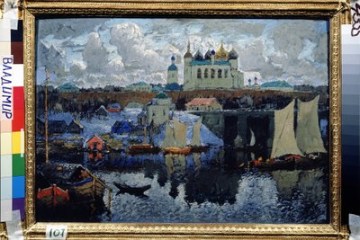 Silta Novgorodissa (Venäjä) (Novgorod, Pier). Konstantin (Konstantin) Ivanovitš Gorbatovin (1876-1945) maalaus öljy kankaalle tekijältä Konstantin Ivanovich Gorbatov
