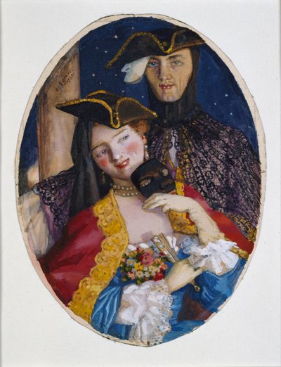 Pariskunta pukeutunut venetsialaiseen karnevaaliin, 1930 tekijältä Konstantin Somov