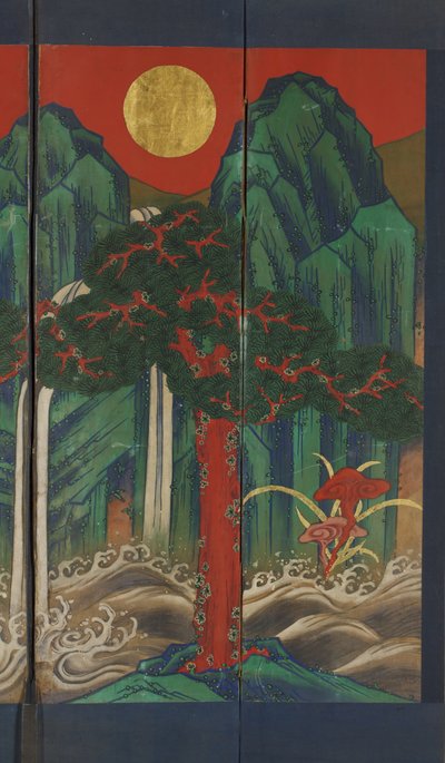 Maisema (tempera ja kultalehti paneelissa) tekijältä Korean School