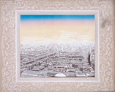 Ilmakuva Lontoosta kehystettynä koristeellisella reunuksella, c1845 tekijältä Kronheim and Co