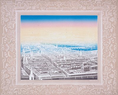 Ilmakuva Lontoosta kehystettynä koristeellisella reunuksella, c1845. tekijältä Kronheim and Co