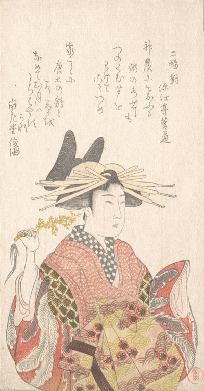 Kurtisaani Serin haaran kanssa, 1800-luku. tekijältä Kubo Shunman