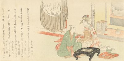 Kurtisaani asiakkaan kanssa ennen Tokonoma-alkovia, 1798. tekijältä Kubo Shunman