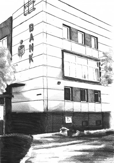 Kaupunkipankin rakennuksen luonnos tekijältä Kulik