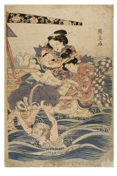 Kevätkohtaus nuorista naisista matkalla, n. 1786-1864 (puupainatus paperille) tekijältä Kuninaga Utagawa