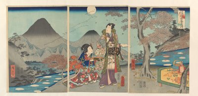 Kuu heijastui Shinanon riisipelloilla Shinshû tagoto no tsuki (otsikko esineessä) tekijältä Kunisada (II) , Utagawa