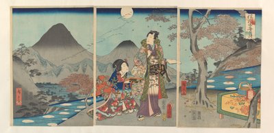 Kuu heijastui Shinanon riisipelloilla Shinshû tagoto no tsuki (otsikko esineessä) tekijältä Kunisada (II) , Utagawa