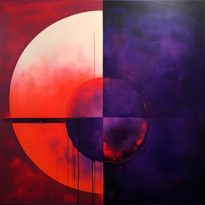 Abstrakti maalaus violetista ympyrästä ja punaisesta ympyrästä 3 tekijältä Kurt Heppke