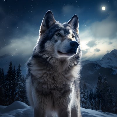 Majesteettinen harmaa susi seisoo lumihuippuisella vuorenhuipulla 2 tekijältä Kurt Heppke