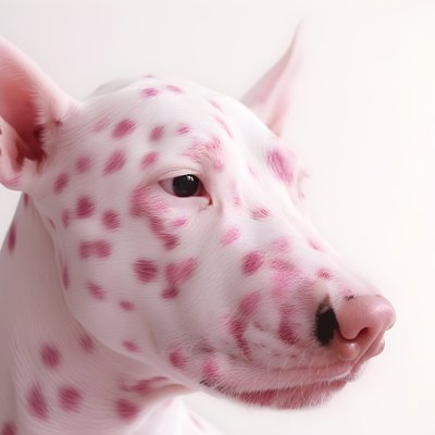 Kiehtova lähikuva sian vaaleanpunaisesta valkoisista eläinten dalmatialaispilkuista moiré-kuviossa 1 tekijältä Kurt Heppke