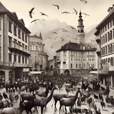 Innsbruck vanhassa valokuvassa tyylikkäillä seeproilla, lokkeilla, apinoilla ja savihahmoilla. 4 tekijältä Kurt Heppke