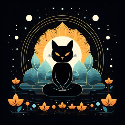Kissa meditaatiossa istumassa lootuksenkukan päällä 3 tekijältä Kurt Heppke