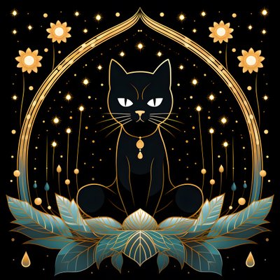 Kissa meditaatiossa istumassa lootuksenkukan päällä 4 tekijältä Kurt Heppke