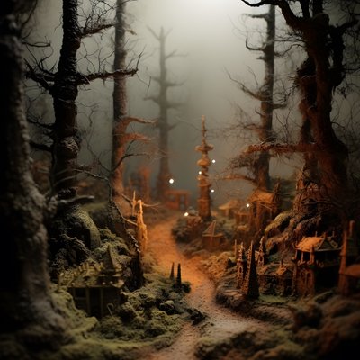 Pienoiskokoinen halloween-metsä, jossa on sumuisia puita ja pelottava tunnelma 4 tekijältä Kurt Heppke
