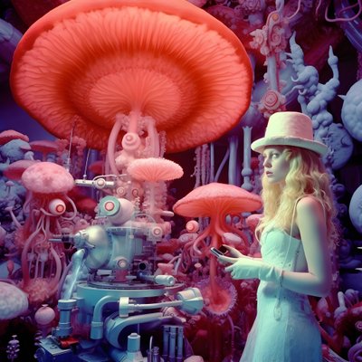 Superresoluutioinen elektronimikroskooppikuva naisesta David LaChapelle 4:n taiteelliseen tyyliin tekijältä Kurt Heppke