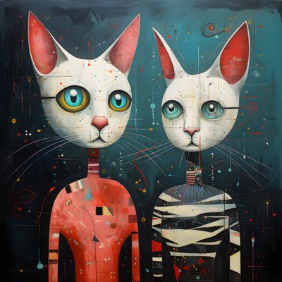 Kaksi antropomorfista kissaa, Tomcat ja Cat, Kubrick Ian Synthetic 3 tekijältä Kurt Heppke