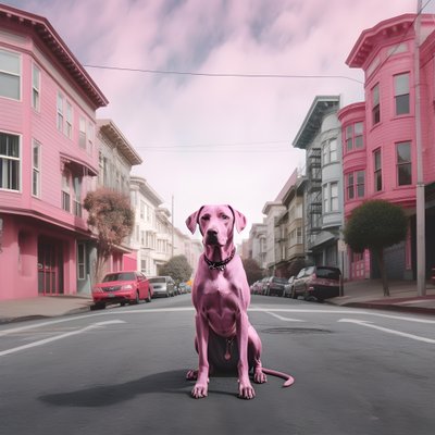vaaleanpunainen koira keskellä san franciscon kaupunkia 1 tekijältä Kurt Heppke
