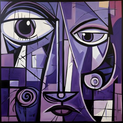 violetti ja harmaa geometrinen maalaus violetilla silmällä 1 tekijältä Kurt Heppke