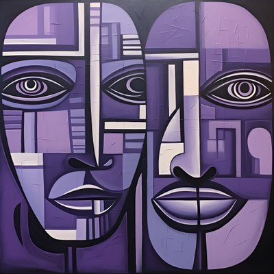 violetti ja harmaa geometrinen maalaus violetilla silmällä 3 tekijältä Kurt Heppke