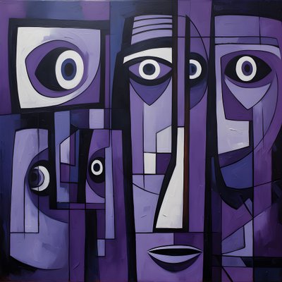 violetti ja harmaa geometrinen maalaus violetilla silmällä 4 tekijältä Kurt Heppke