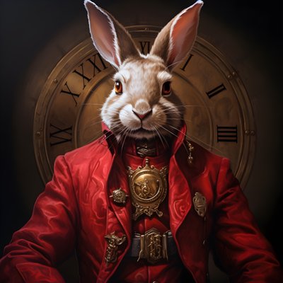 uros antropomorfinen kyberneettinen kello punk android pupu, punaisessa takissa 3 tekijältä Kurt Heppke