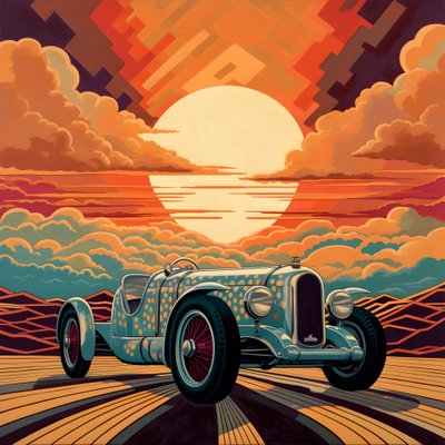 kaunis, elegantti, minimalistinen, tikattu mestariteos Shepard Faireyn taiteelliseen tyyliin::1, joka muistelee vuoden 1940 Monacon Grand Prix -kilpailua, historiallisia kilpa-autoja kilpailemassa keskenään. 3 tekijältä Kurt Heppke