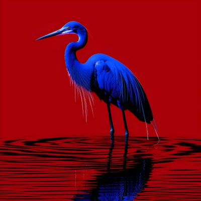 synthwave digitaalinen taideteos eksoottisesta koboltinsinisestä jalohaikarasta punaisella paperilla 2 tekijältä Kurt Heppke