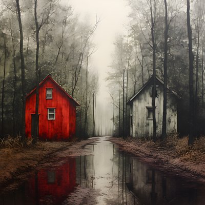 kaksi punaista taloa metsässä 3 tekijältä Kurt Heppke