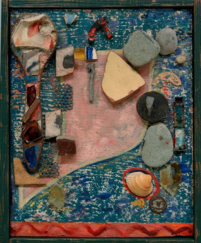 Pieni Merz-kuva, jossa on monia osia tekijältä Kurt Schwitters