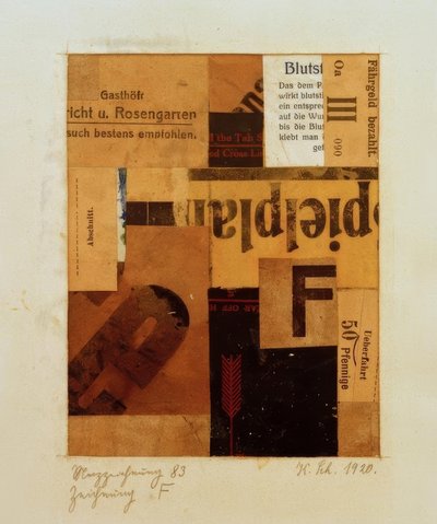 Merzin piirustus 83 piirustus F tekijältä Kurt Schwitters
