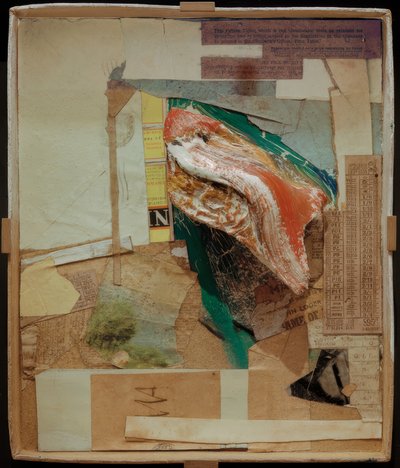 Nimetön (kuvassa juuripuuta tai sommitelmaa laatikolla) tekijältä Kurt Schwitters