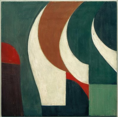 Nimetön (kuvassa kolme valkoista sirppiä) tekijältä Kurt Schwitters