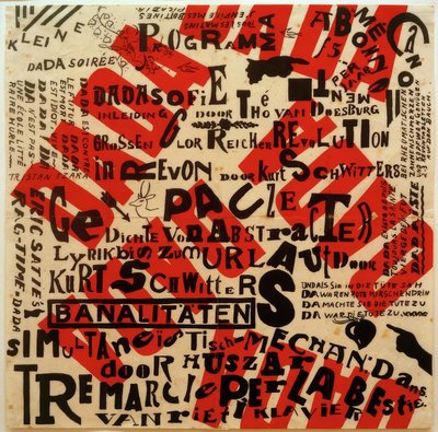 Juliste pientä dada-iltajuhlaa varten tekijältä Kurt Schwitters