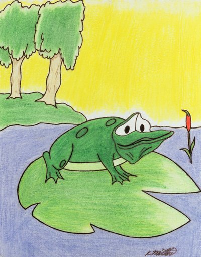Lily Pad Frog, 2005 (värikynä paperille) tekijältä Kurtis L. Miller