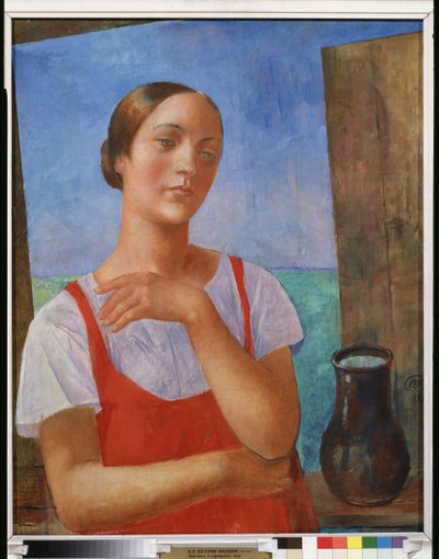Nuori nainen kesämekossa. Kuzma Sergeevich Petrov Vodkin (Petrov-Vodkin) (Kouzma Petrov Vodkin) (Petrov-Vodkin) (1878-1939), öljy kankaalle tekijältä Kuzma Sergeevich Petrov Vodkin