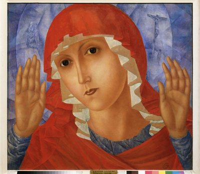Myötätunnon Neitsyt. Kuzma Sergeevich Petrov Vodkin (Petrov-Vodkin) (Kouzma Petrov Vodkin) (Petrov-Vodkin) (1878-1939), öljy kankaalle tekijältä Kuzma Sergeevich Petrov Vodkin
