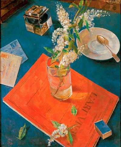 Lintukirsikkapuun oksa lasissa, 1932. tekijältä Kuzma Sergeevich Petrov Vodkin