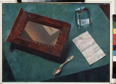 Asetelma peilillä. (Asetelma peilin kanssa). Kuzma Sergejevitš Petrov Vodkin (Petrov-Vodkin) (Kouzma Petrov Vodkin) (Petrov-Vodkin) (1878-1939), öljy kankaalle tekijältä Kuzma Sergeevich Petrov Vodkin