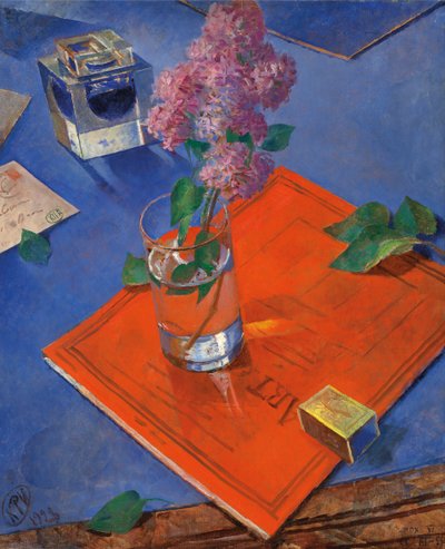 Asetelma syreenillä, 1928. tekijältä Kuzma Sergeevich Petrov Vodkin