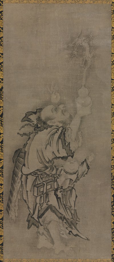 Hotei Daoist Immortalsin kanssa: Immortal kurpitsan ja lohikäärmeen kanssa tekijältä Kyūseki Tomonobu