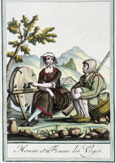 Mies ja nainen Vogeesista - J. Grasset St Sauveurin "" Encyclopedia of travels" -julkaisussa, Deron, Pariisi tekijältä L.F. Labrousse
