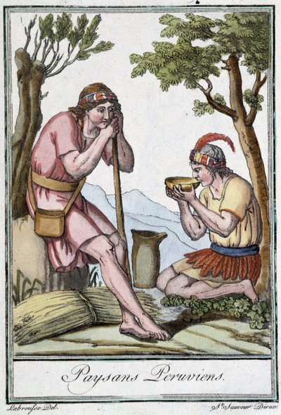 Perudian Farmers - julkaisussa "" Encyclopedia of Travels"", kirjoittanut J. Grasset St Sauveur, toim. Pariisi tekijältä L.F. Labrousse