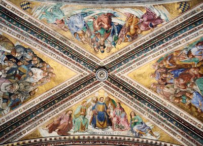 Giovanni da Fiesolen freskoholvi, joka tunnetaan nimellä Fra Angelico ja Luca Signorelli, Madonna di San Brizion kappeli, Orvieton katedraali. Italia tekijältä L Fra Angelico and Signorelli