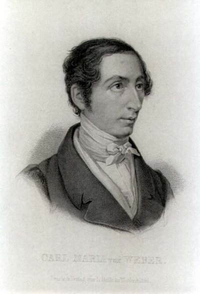 Muotokuva Carl Maria von Weberistä (1786-1826) saksalaisesta säveltäjästä (kaiverrus) (m/v kuva) tekijältä L. Holle