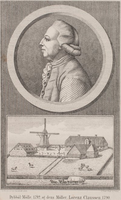 Dybbølin mylly, 1792, ja sen mylly Lorenz Claussen, 1790 tekijältä L. Nissen